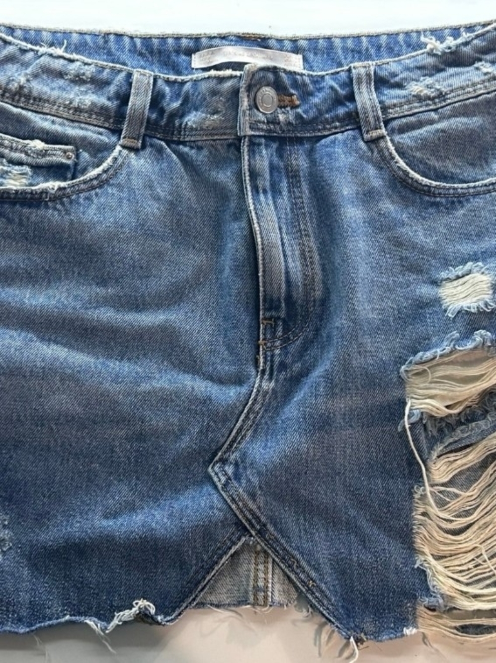 Zara Light Blue Distressed Denim Skirt